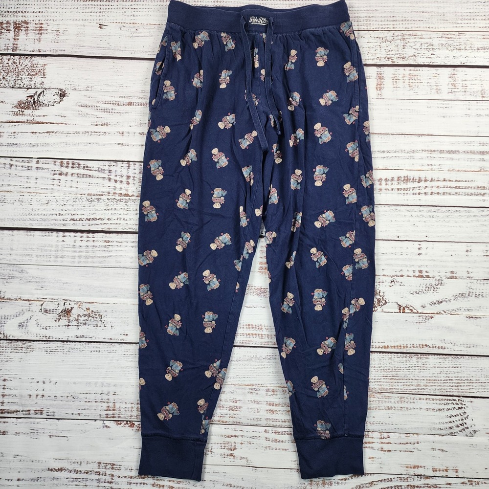 Polo Ralph Lauren Bear Pajama Pants Mens Navy Blue All Over Print PJ Joggers M